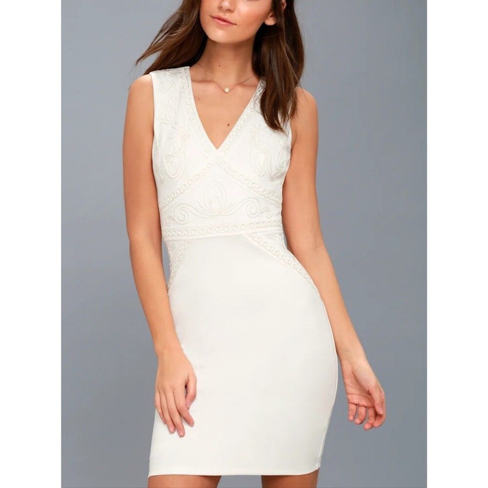 Lulus Malerie Creamy White Embroidered Bodycon Dress - Size Small Womens Sheath